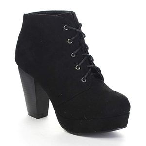 SALE Forever Camille-86 Stacked Lace Up Heel Black